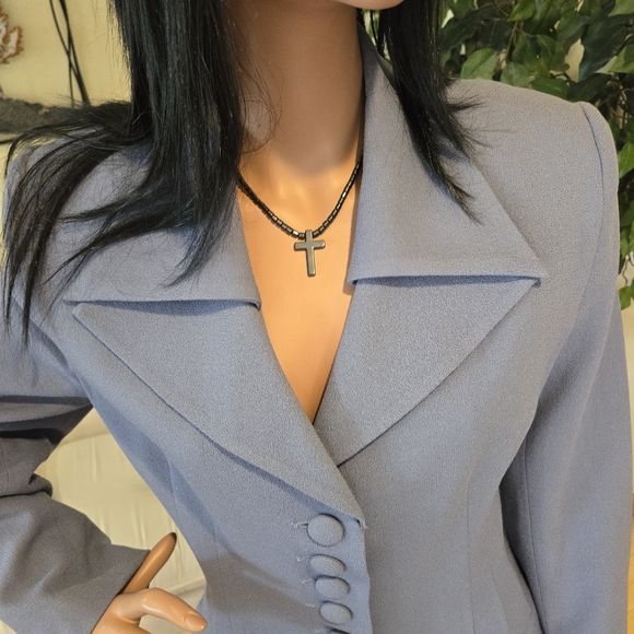 Dusty Blue Nicole Taylor Woman's Wool Suit Size 12 - Picture 3 of 16